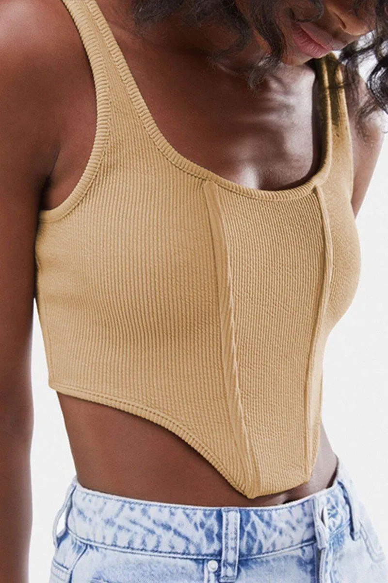 WOMEN SEXY DEEP U NECK CROP TANK TOP StretchKnit