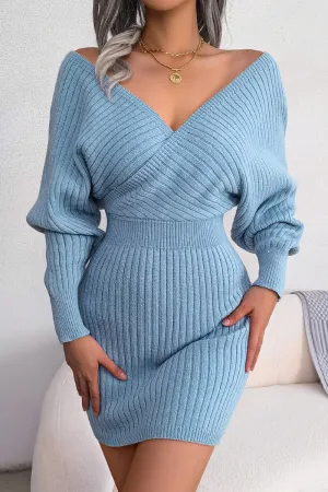 Satin Finish Flattering Design Wear WOMEN SEXY WRAP SLIM WAIST KNITTED SHORT DRESS
