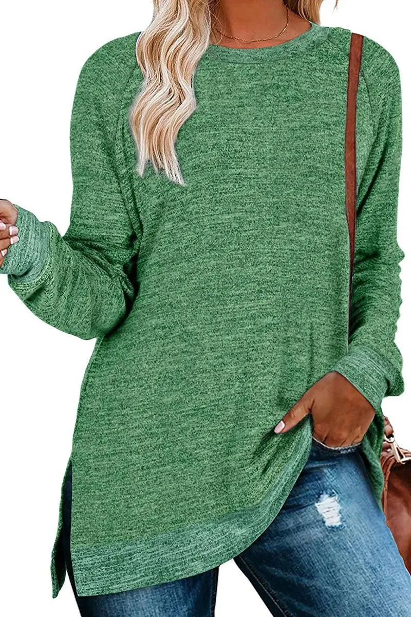 Hygroscopic Inner Layer WOMEN SIDE SLIT OVERSIZED CREW NECK TEE