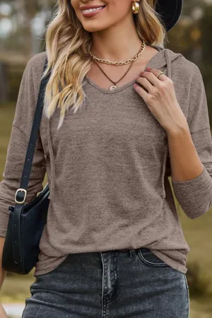 WOMEN SIMPLE BASIC LONG SLEEVE HOODED PULLOVER Sporty Top