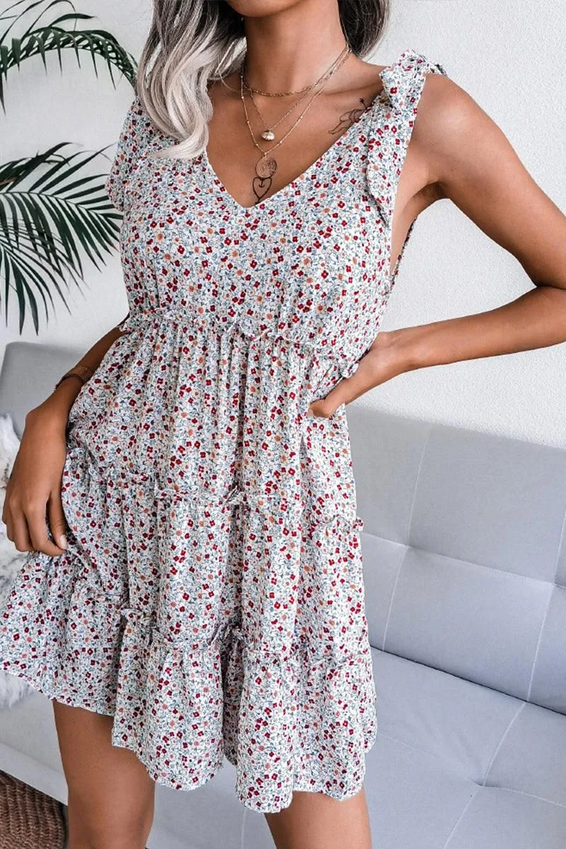 WOMEN SLEEVELESS TIED SHOULDER STRAP TIERED DRESS Natural Drape