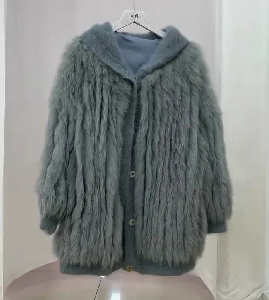 Women Thick Fur Knitted Hoodies