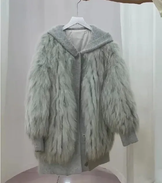 Women Thick Fur Knitted Hoodies