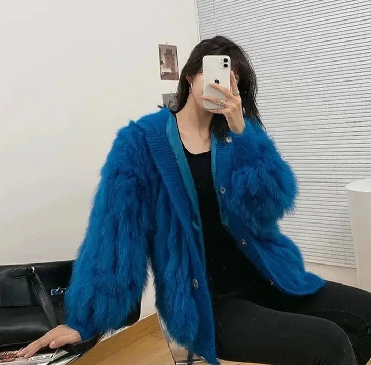 Women Thick Fur Knitted Hoodies