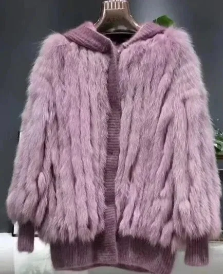 Women Thick Fur Knitted Hoodies