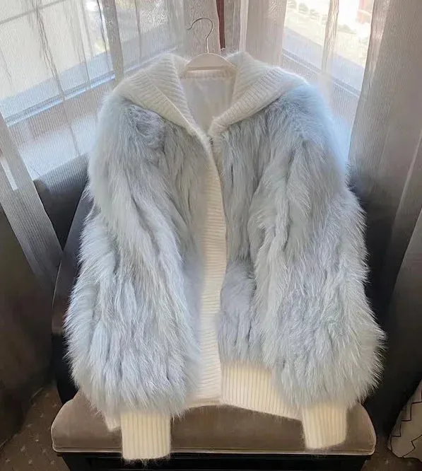 Women Thick Fur Knitted Hoodies