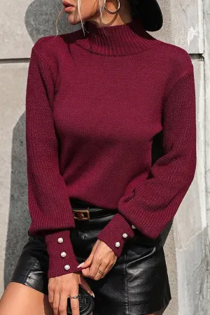 Garment Dyed Finish Stretch Fit Top WOMEN TURTLE NECK FITTED RIB SLEEVE KNIT SWEATER