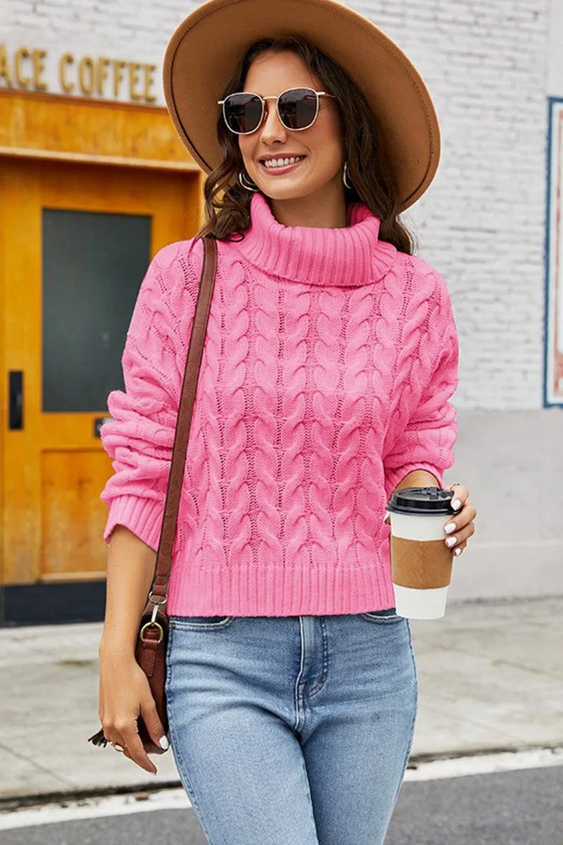 LightweightWeave AllDay Comfort Tech WOMEN TWIST CHUNKY CABLE KNIT TURTLE NECK SWEATER