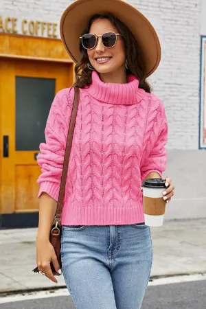 LightweightWeave AllDay Comfort Tech WOMEN TWIST CHUNKY CABLE KNIT TURTLE NECK SWEATER