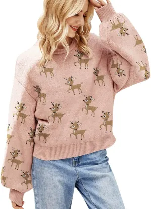 Women Ugly Christmas Holiday Knit Sweater Sweater Cute Santa Head Pattern Women's Funny Christmas Tree Ugly Sweater