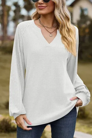 WOMEN V NECK LONG SLEEVE LOOSE FIT CASUAL TOP ZipClosure