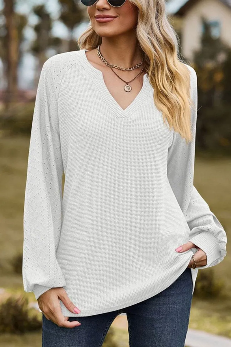 WOMEN V NECK LONG SLEEVE LOOSE FIT CASUAL TOP BondedShoulderTaping