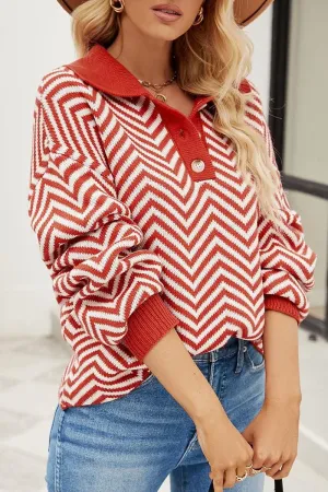 EcoFriendly Dye Process WOMEN V PATTERNED BUTTON V NECK JUMPER TOP