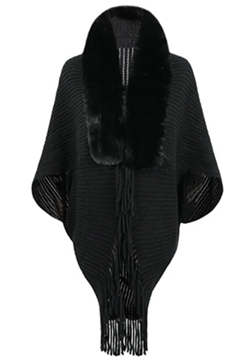 MultiPocket WOMEN WINTER FURRY TASSEL DETAILED SHAWL WRAP