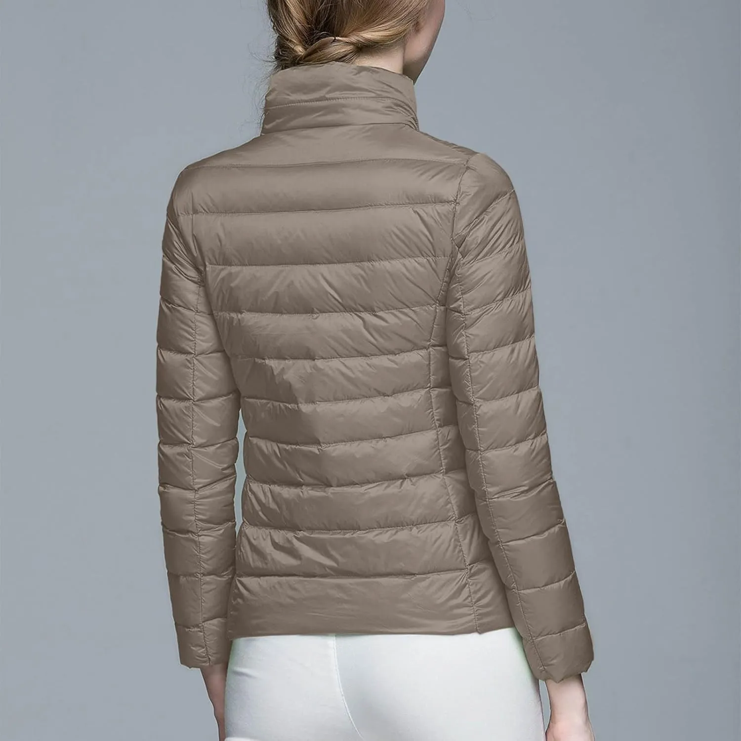 Womens 2024 Winter Down Coats Lightweight Petite Hoodless Zip Up Puffer Jackets Casual Warm Long Sleeve Sport Outwear