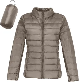 Womens 2024 Winter Down Coats Lightweight Petite Hoodless Zip Up Puffer Jackets Casual Warm Long Sleeve Sport Outwear