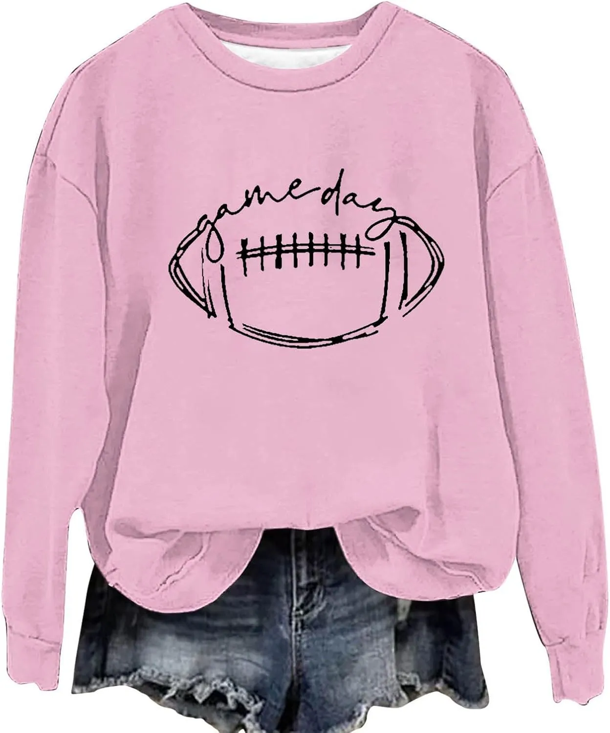 Womens American Football Printed Hoodies Fashion Casual Long Sleeve Hoodie Oversized Crewneck Cropped Sweatshirt