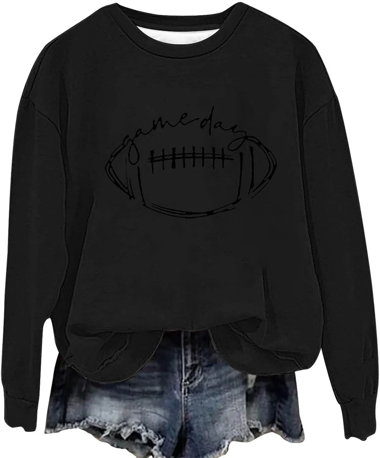 Womens American Football Printed Hoodies Fashion Casual Long Sleeve Hoodie Oversized Crewneck Cropped Sweatshirt