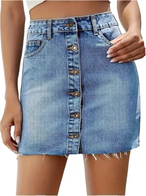 Women's Button Denim Mini Denim Skirtvintage High Waist Streetwear Straight Jeans Short Skirts