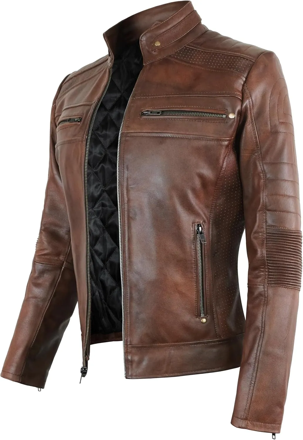 Women's Cafe Racer Motorcycle Slim Fit Biker Black Real Lambskin Leather Jacket