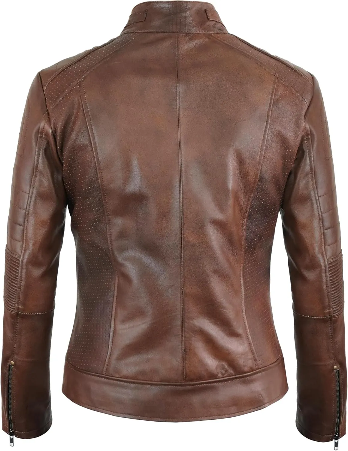 Women's Cafe Racer Motorcycle Slim Fit Biker Black Real Lambskin Leather Jacket