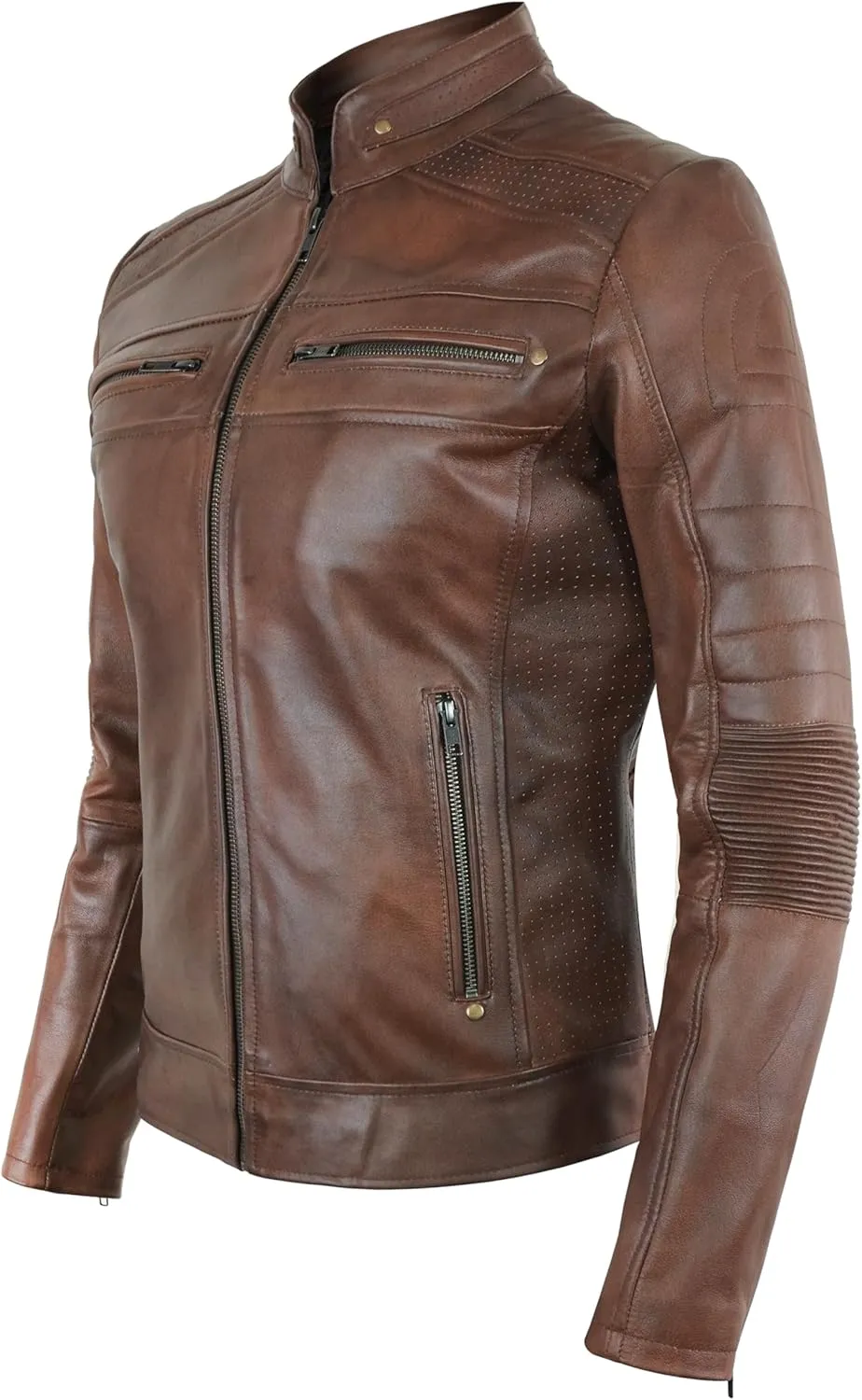 Women's Cafe Racer Motorcycle Slim Fit Biker Black Real Lambskin Leather Jacket