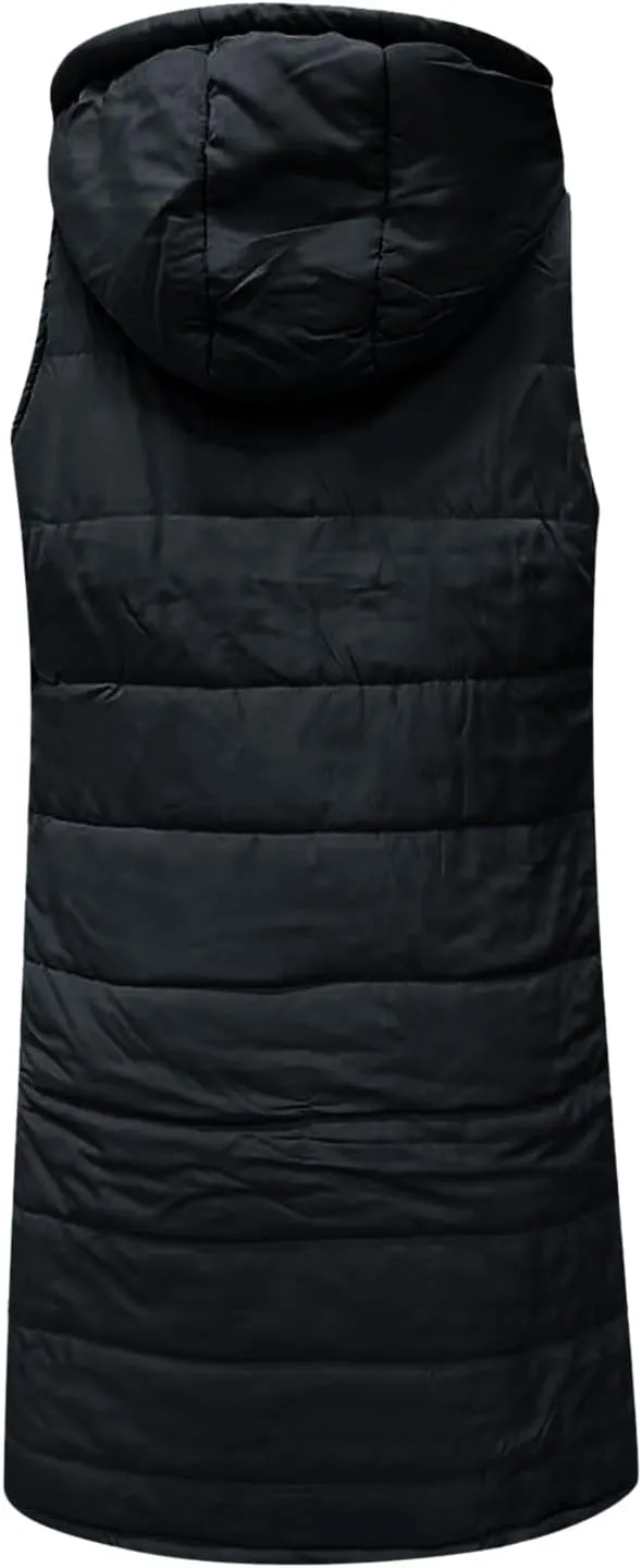 Womens Casual Hooded Down Coat Slim Temperament Puffer Jacket Vest Button Zipper Outwear Outdoor Travel Gilet Overcoat