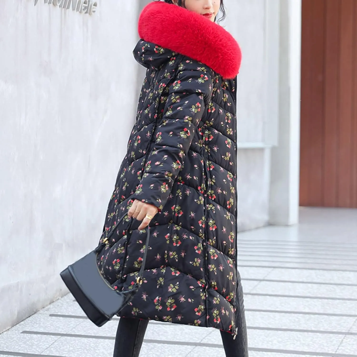 Womens Casual Solid Long Puffer Jacket Fashion Street Go Out Hooded Zipper Down Coat 2024 Winter Warm Outwear Outfits