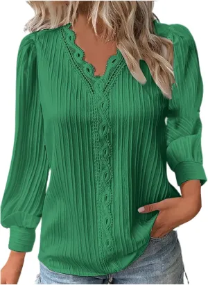 Womens Casual V Neck Tops Spring 2025 Long Sleeve Shirts Basic T Shirts Lightweight Loose T-Shirts Solid Tee Clothes