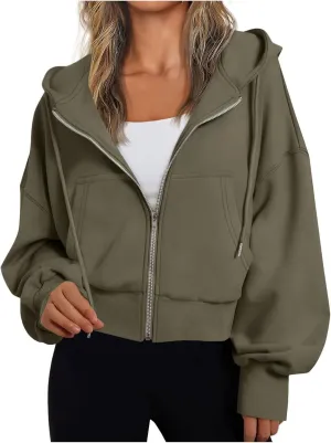 Womens Classic Fall Winter Sweatshirt Thicken Warm Cozy Soft Sweatshirts Long Sleeve Zip Up Hoodies with Pockets