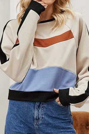 Layered Collar System Temperature Regulating Fabric WOMEN'S COLOR BLOCK CREW NECK SHORT TOP