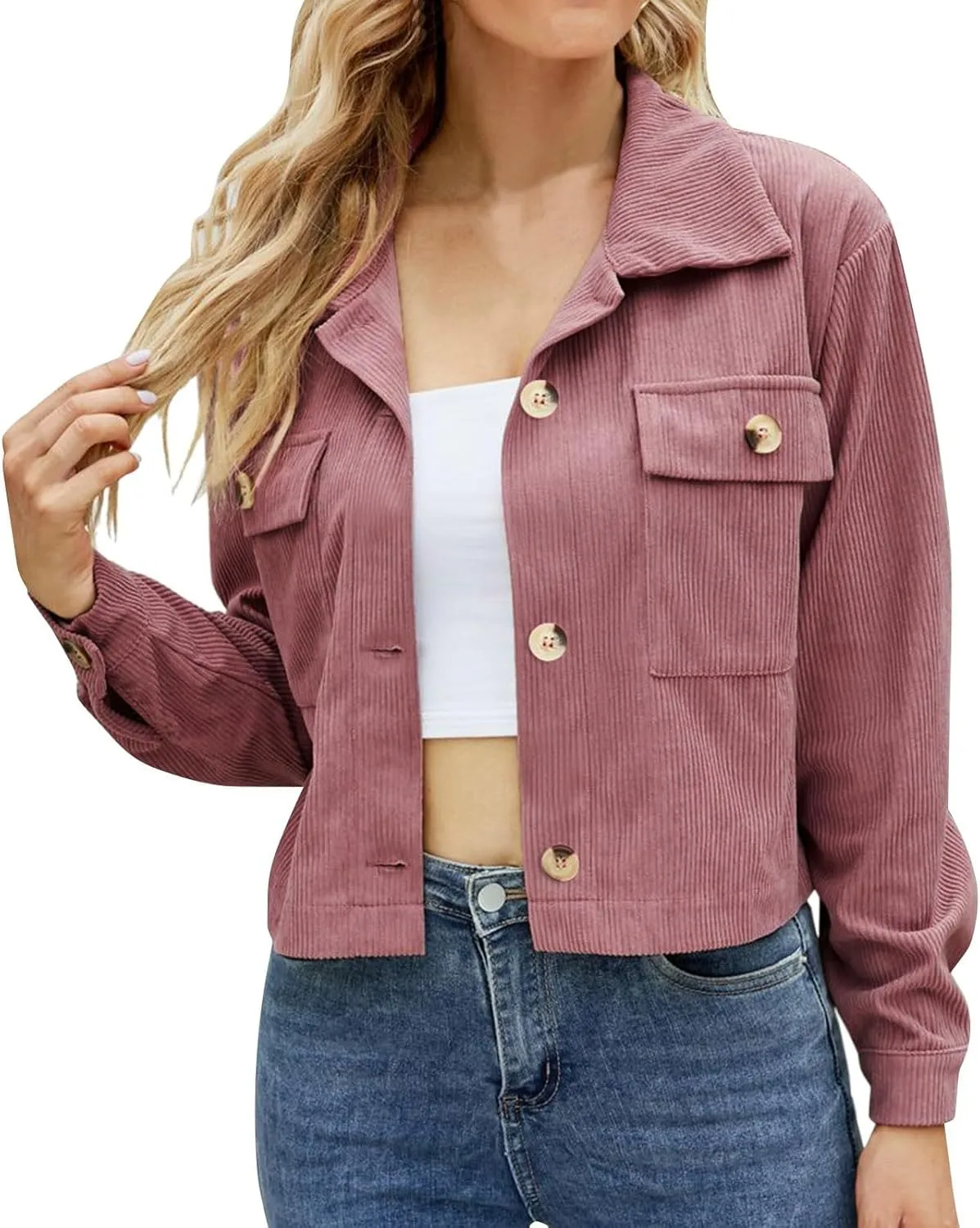 Womens Cropped Button Up Hoodies Sweatshirt Solid Color Lapel Long Sleeve Lightweight Jacket Winter Outfits Clothes