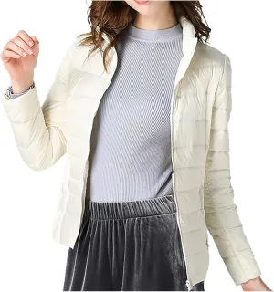 Womens Cropped Puffer Jacket Lightweight Packable Down Coat Casual Warm Zipper Long Sleeve Outwear 2024 Winter Coats