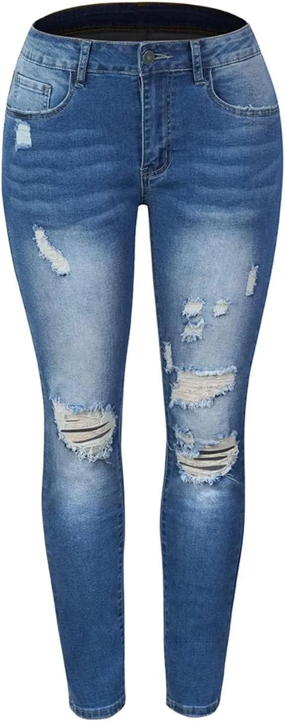 Womens Denim Jeggings Jeans Long Pants Slim Fit Classic Jeggings Denim Pants Distressed Destroyed Denim Pants