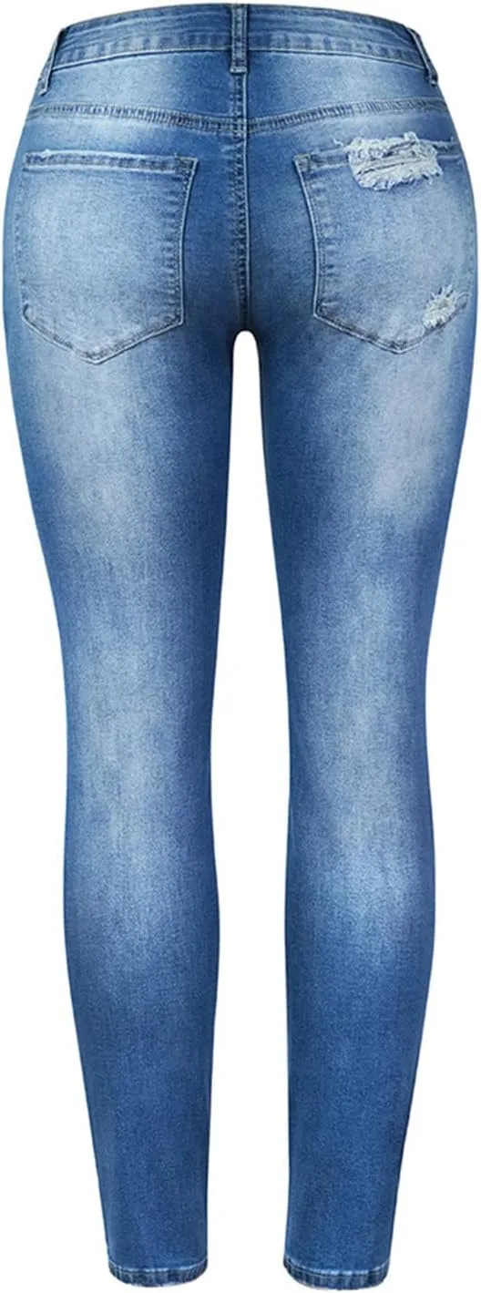 Womens Denim Jeggings Jeans Long Pants Slim Fit Classic Jeggings Denim Pants Distressed Destroyed Denim Pants