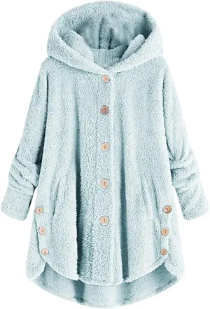 Womens Fleece Jackets Winter Hooded Coats 2024 Oversized Button Down Cardigan Sweater Warm Jacket with Pockets
