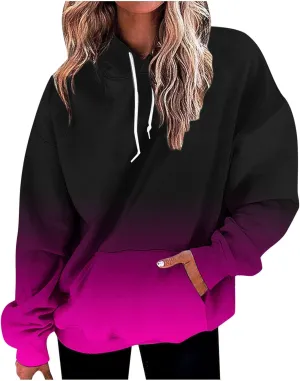 Women's Gradient Color Oversized Sweatshirts Pullover Tops Casual Loose Drawstring Long Sleeve Hoodies Shirts