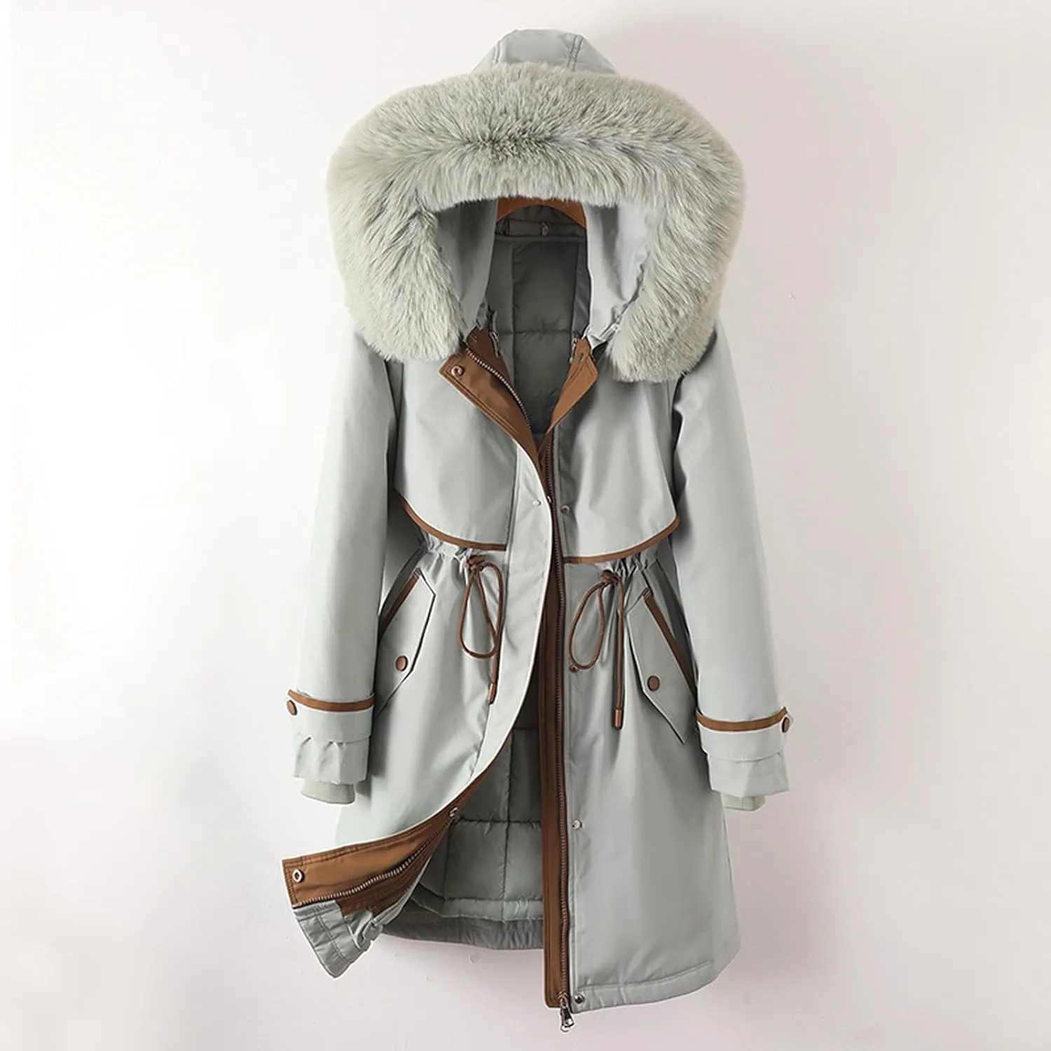 Women's Hooded Winter Coat Waterproof Down Long Jacket Warm Parka Thicken Puffer Coat Quilted Jacket with Fur Hood