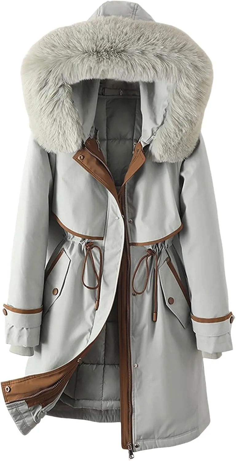 Women's Hooded Winter Coat Waterproof Down Long Jacket Warm Parka Thicken Puffer Coat Quilted Jacket with Fur Hood