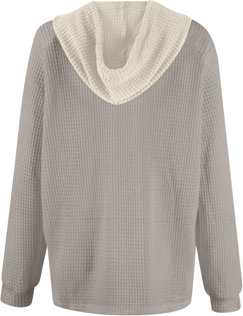 Womens Hoodies Pullover Waffle Knit Casual Drawstring Sweatshirt Button V Neck Long Sleeve Hoodie Sweatshirt Tops