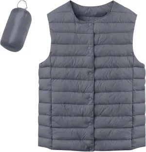 Womens Lightweight Puffer Vest Packable Warm Winter Sleeveless Jacket Crew Neck Water Resistant Quilted Vest