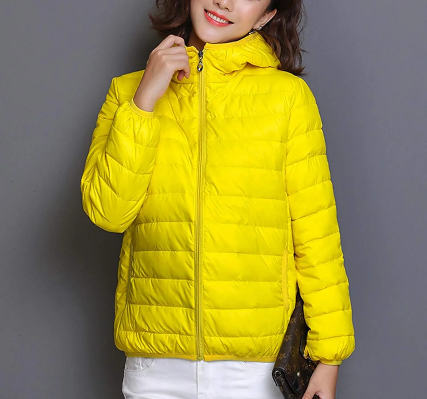 Women's Lightweight Quilted Jacket Hooded Puffer Down Jacket Packable