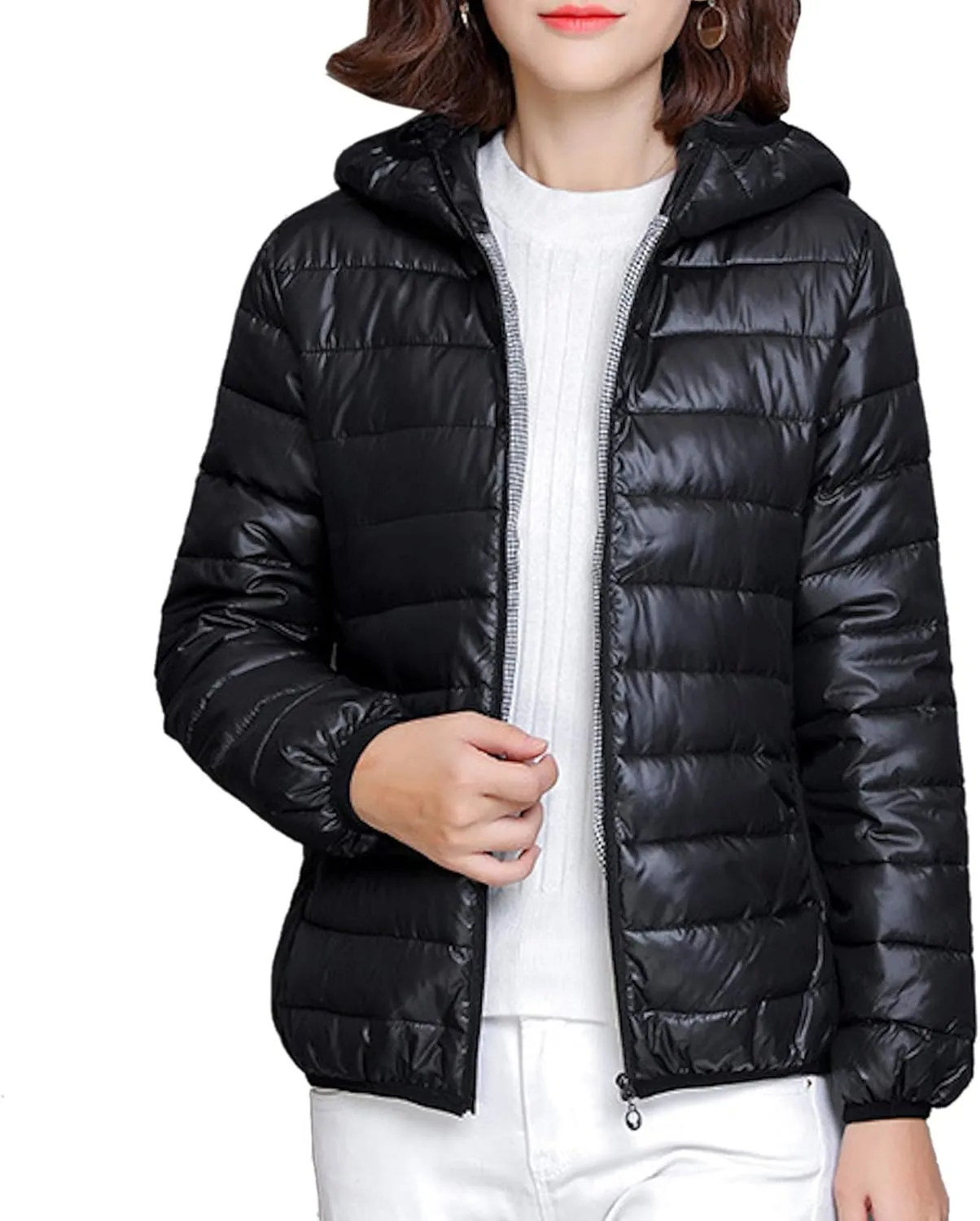 Women's Lightweight Quilted Jacket Hooded Puffer Down Jacket Packable
