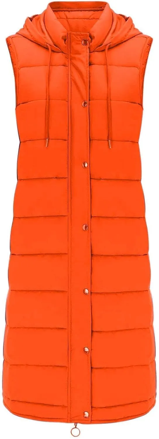 Womens Long Puffer Vest Sleeveless Quilted Hooded Down Coat Lightweight Oversized Jackets Fall Winter Warm Outerwear