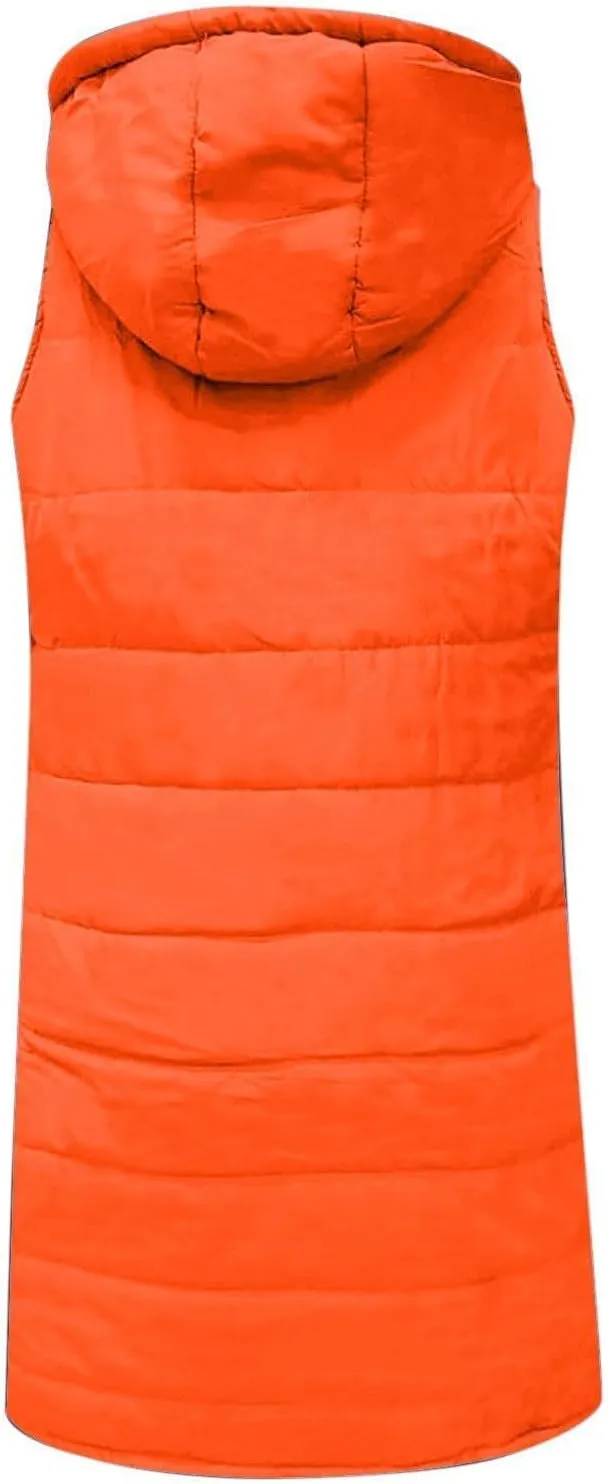 Womens Long Puffer Vest Sleeveless Quilted Hooded Down Coat Lightweight Oversized Jackets Fall Winter Warm Outerwear