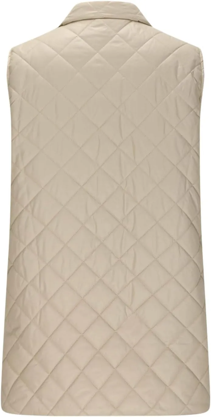 Women's Long Quilted Vest Winter Sleeveless Coat Fluffy Down Vests Zip Up Puffer Jacket Stand Collar Lightweight Vest