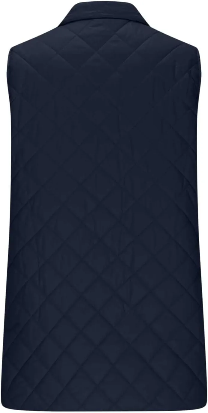 Women's Long Quilted Vest Winter Sleeveless Coat Fluffy Down Vests Zip Up Puffer Jacket Stand Collar Lightweight Vest