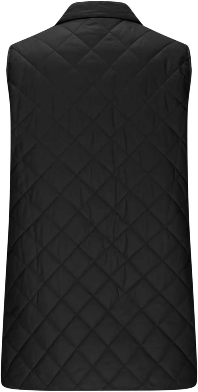 Women's Long Quilted Vest Winter Sleeveless Coat Fluffy Down Vests Zip Up Puffer Jacket Stand Collar Lightweight Vest