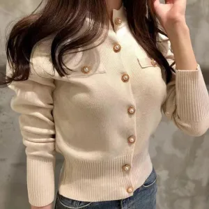 Women's Long Sleeve Short Slim Knitted Cardigans Sweater
