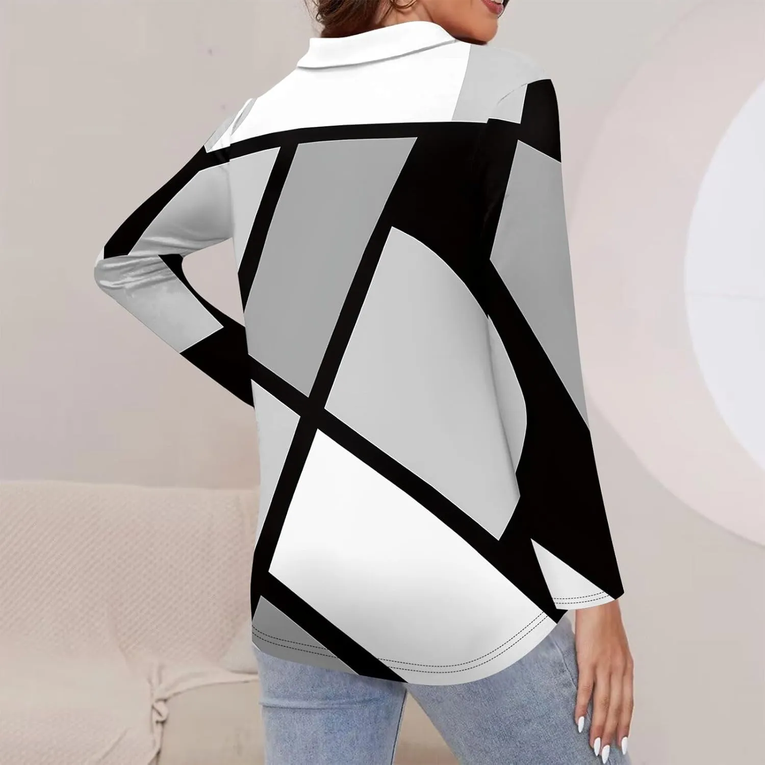 Womens Long Sleeve Tops Fall Fashion Sweatshirts Zipper V-Neck Long Sleeve Shirt Casual Printed Pullover